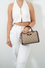 Silver & Polo SP1091 Kadın El Çantası Monogram Koyubej-Kahve