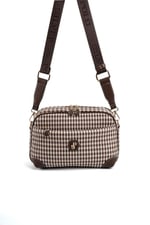 Silver & Polo SP1094 Kadın Çapraz Çanta Ekose Line Kare Kahve Sarı-Kahve
