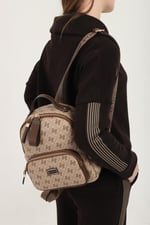 Silver & Polo SP1130 Kadın Sırt Çantası Monogram Koyubej-Kahve