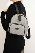 Silver & Polo SP1130 Kadın Sırt Çantası Hasır Siyah Beyaz-Siyah