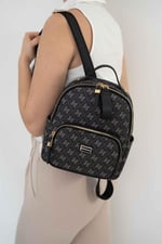 Silver & Polo SP1130 Kadın Sırt Çantası Monogram Füme-Siyah