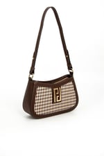 Silver & Polo SP1132 Kadın Çapraz Çanta Ekose Line Kare Kahve Sarı-Kahve