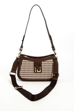 Silver & Polo SP1132 Kadın Çapraz Çanta Ekose Line Kare Kahve Sarı-Kahve