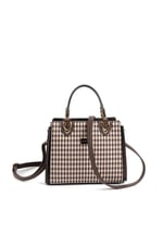 Silver & Polo SP1133 Kadın El Çantası Ekose Line Kare Kahve Sarı-Kahve