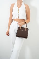 Silver & Polo SP1136 Kadın El Çantası Düz Kahve-Kahve-Leopar Taba
