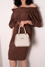 Silver & Polo SP1136 Kadın El Çantası Logolu Bej