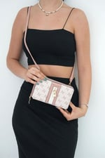 Silver & Polo SP1138 Kadın Telefon Çantası Monogram Pembe-Somon-Kemik
