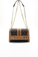 Silver & Polo SP1139 Kadın Çapraz Çanta Monogram Kahve Sarı-A.Taba