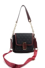 Silver & Polo SP1147 Kadın Omuz Çantası Monogram Siyah-Bordo