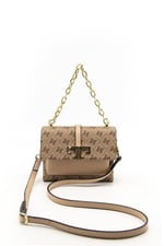 Silver & Polo SP1148 Kadın Çapraz Çanta Monogram Koyu Bej-Ten