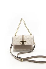 Silver & Polo SP1148 Kadın Çapraz Çanta Monogram Bej-Kum