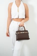 Silver & Polo SP1149 Kadın El Çantası Düz Kahve-Leopar Taba
