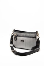 Silver & Polo SP1160 Kadın Çapraz Çanta Hasır Siyah Beyaz-Siyah