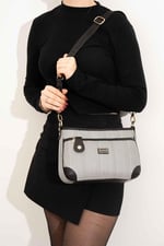 Silver & Polo SP1160 Kadın Çapraz Çanta Hasır Siyah Beyaz-Siyah