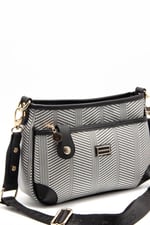 Silver & Polo SP1160 Kadın Çapraz Çanta Hasır Siyah Beyaz-Siyah