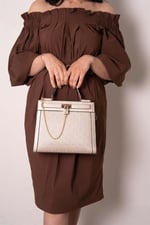 Silver & Polo SP1166 Kadın El Çantası Logolu Bej-S.Bej
