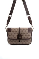 Silver & Polo SP1182 Kadın Çapraz Çanta Monogram Koyubej-Kahve