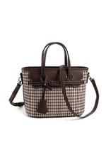 Silver & Polo SP1185 Kadın El Çantası Ekose Line Kare Kahve Sarı-Kahve