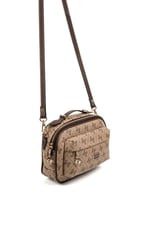 Silver & Polo SP1186 Kadın Çapraz Çanta Monogram Koyubej-Kahve