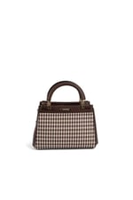 Silver & Polo SP1193 Kadın El Çantası Ekose Line Kare Kahve Sarı-Kahve