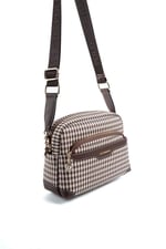 Silver & Polo SP1201 Kadın Çapraz Çanta Ekose Line Kare Kahve Sarı-Kahve