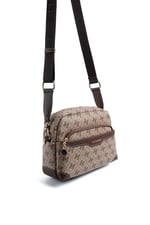 Silver & Polo SP1201 Kadın Çapraz Çanta Monogram Koyubej-Kahve