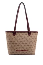 Silver & Polo SP1204 Kadın Omuz Çantası Monogram Koyu Bej-Bordo