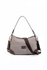 Silver & Polo SP1269 Kadın Omuz Çantası Ekose Line Kare Kahve Sarı-Kahve