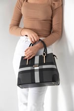 Silver & Polo SP667 Kadın El Çantası Ekose Siyah