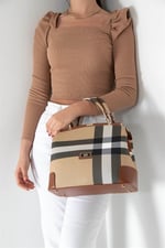 Silver & Polo SP706 Kadın El Çantası Ekose Bej-Taba