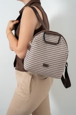 Silver & Polo SP771 Kadın Sırt Çantası Ekose Line Kare Kahve Sarı-Kahve
