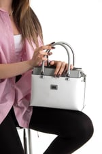 Silver & Polo SP826 Kadın El Çantası Düz Beyaz-A.Gri