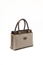 Silver & Polo SP826 Kadın El Çantası Ekose Line Kare Kahve Sarı-Kahve