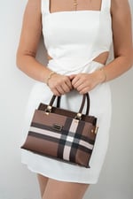 Silver & Polo SP826 Kadın El Çantası Ekose Koyu Kahve-Kahve