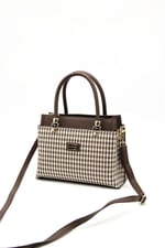 Silver & Polo SP826 Kadın El Çantası Ekose Line Kare Kahve Sarı-Kahve