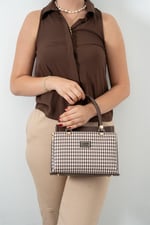 Silver & Polo SP826 Kadın El Çantası Ekose Line Kare Kahve Sarı-Kahve
