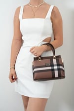 Silver & Polo SP826 Kadın El Çantası Ekose Koyu Kahve-Kahve