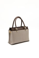 Silver & Polo SP826 Kadın El Çantası Ekose Line Kare Kahve Sarı-Kahve