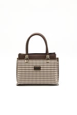 Silver & Polo SP826 Kadın El Çantası Ekose Line Kare Kahve Sarı-Kahve