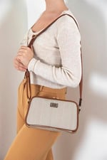 Silver & Polo SP899 Kadın Çapraz Çanta Hasır Bej-Taba