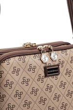 Silver & Polo SP899 Kadın Çapraz Çanta Monogram Koyubej-Kahve