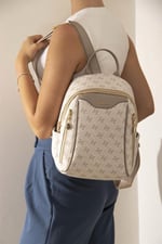 Silver & Polo SP906 Kadın Sırt Çantası Monogram Bej-Kum