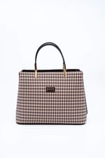 Silver & Polo SP924 Kadın El Çantası Ekose Line Kare Kahve Sarı-Kahve