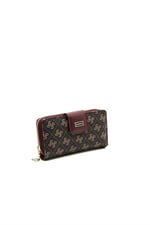 Silver & Polo SP928 Kadın Cüzdan & Kartlık Monogram Kahve Sarı-Bordo