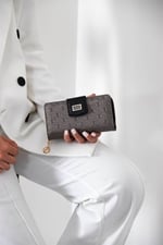 Silver & Polo SP928 Kadın Cüzdan & Kartlık Logolu Platin-Siyah