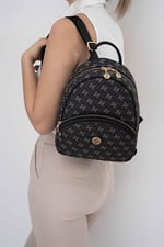 Silver & Polo SP945 Kadın Sırt Çantası Monogram Füme-Siyah