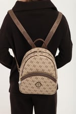 Silver & Polo SP945 Kadın Sırt Çantası Monogram Koyubej-Kahve
