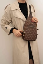 Silver & Polo SP959 Kadın Vücut Çantası Monogram Kahve