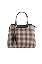 Silver & Polo SP969 Kadın El Çantası Ekose Line Kare Kahve Sarı-Kahve