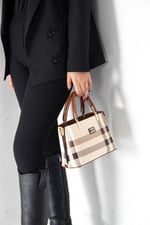 Silver & Polo SP987 Kadın El Çantası Ekose Krem-Taba